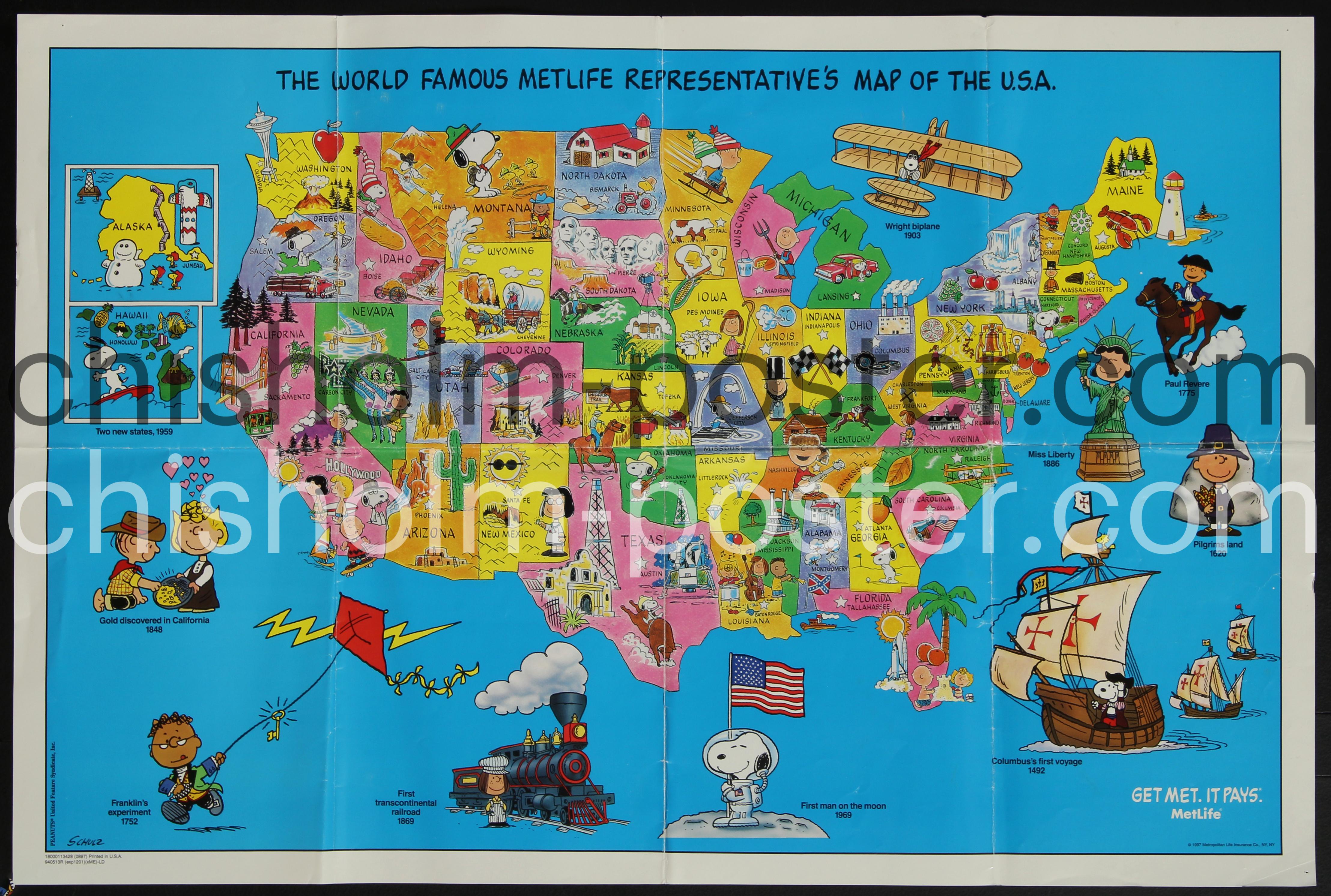 The World Famous Metlife Representative's Map of the USA - Peanuts 