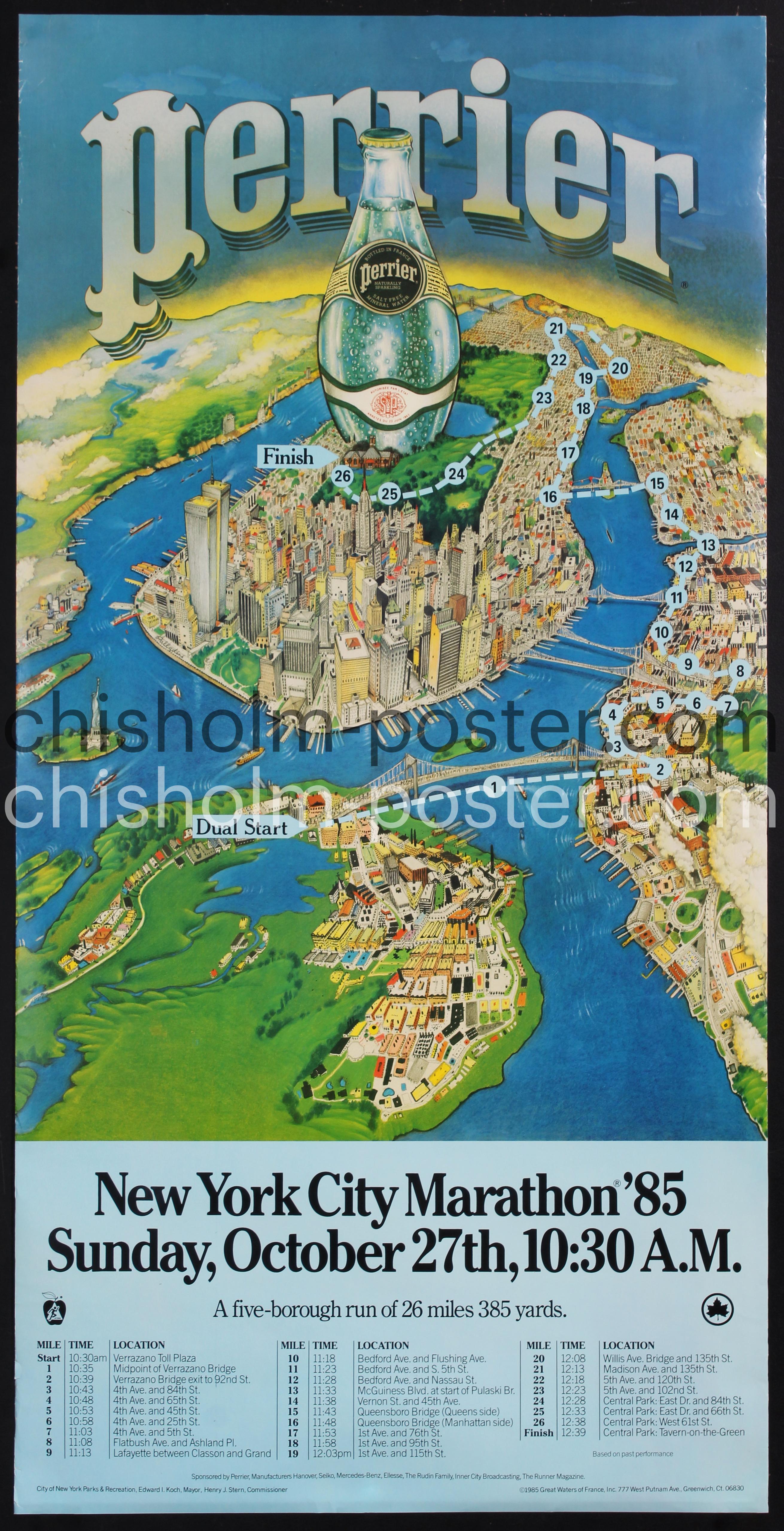 Perrier New York City Marathon 1985 Original Vintage Poster