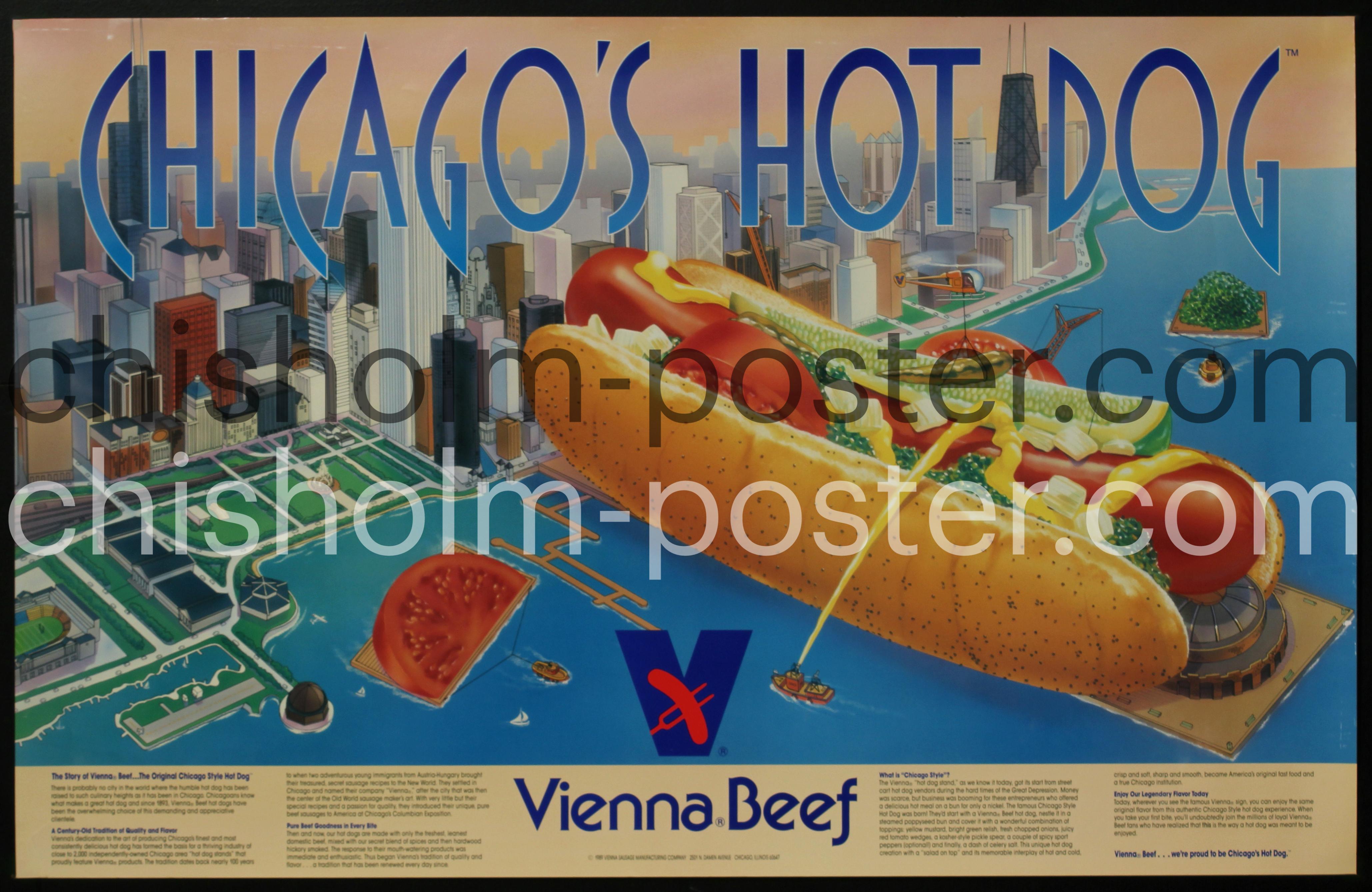 VIENNA BEEF HOT DOG Chicago Small Paper Table SIGN Tabletop Original Vtg