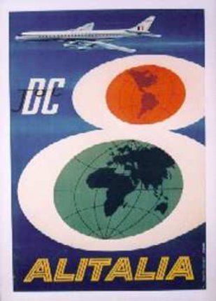 a poster with a globe and a plane