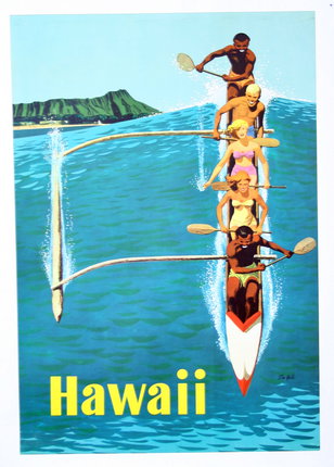 a poster of a group of people rowing a canoe