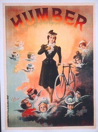 a poster with a woman holding a bicycle