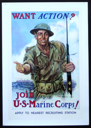 Want Action? Join U.S. Marine Corps | Original Vintage Poster ...