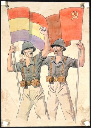 two men holding flags and smiling