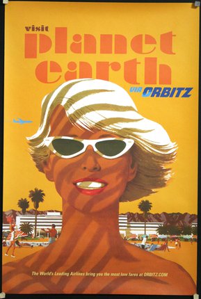 a poster of a woman wearing sunglasses