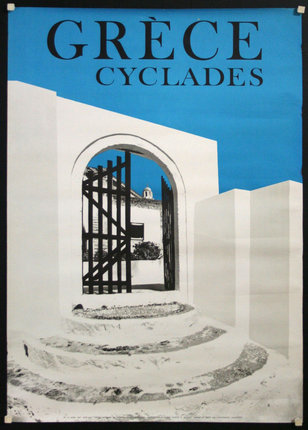 a poster of a gate and steps