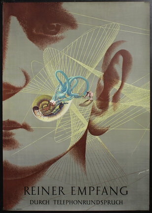 a poster with a head and a diagram of an inner ear