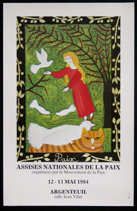 a poster with a woman and a cat