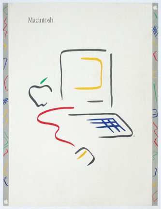 a drawing of a computer and apple