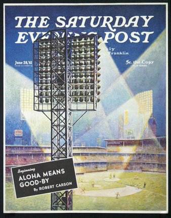 a magazine cover of a baseball stadium