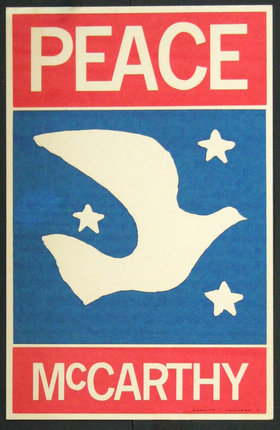 a white dove and stars on a red and blue background