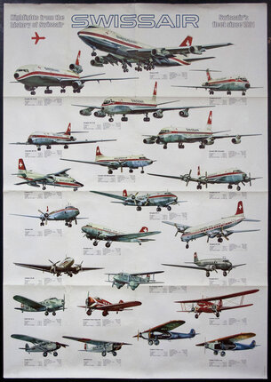 a poster of airplanes on a black surface