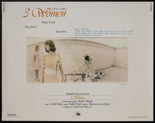 movie poster with 3 women standing at the bottom of an empty pool. one of them is painting artwork on the wall