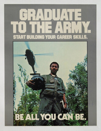 a poster of a man holding a helicopter