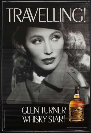 a poster of a woman with a bottle of alcohol