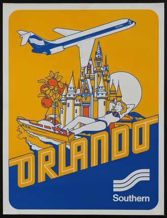 a poster of an airplane and a castle