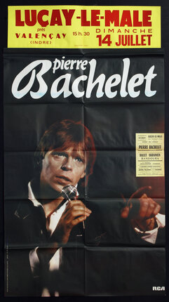 a poster of a man holding a microphone