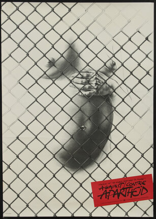 a poster of a woman behind a fence