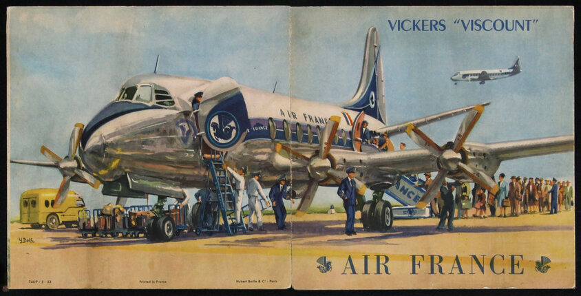 Air France Vickers Viscount Small Booklet Foldout Original Vintage Poster Chisholm