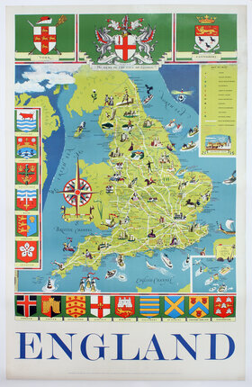 a map of england with various flags