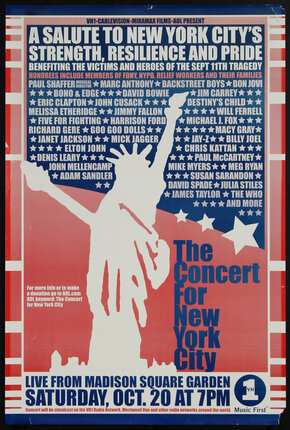 a poster with a statue of liberty and text