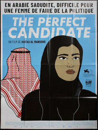 a poster of a woman with a scarf on it