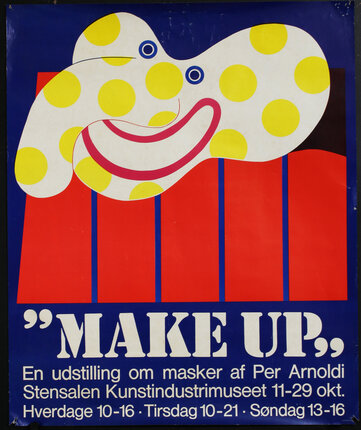 a poster with artwork of a colourblock polka dot elephant