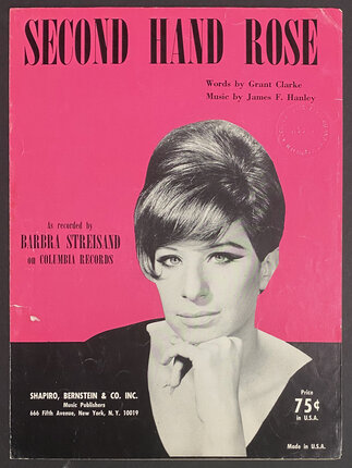 Sheet music cover with a photograph of Barbra Streisand with her hand on her chin