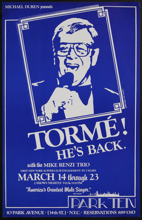 poster with a man in glasses and a bowtie singing into a microphone