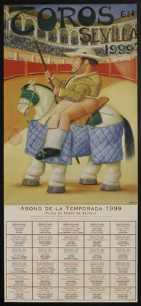a poster of a man in a bullfighting ring on a horse