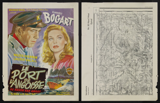 movie poster with a man and woman and another image of a map