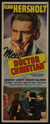 a movie poster with a man wearing glasses touching his chin