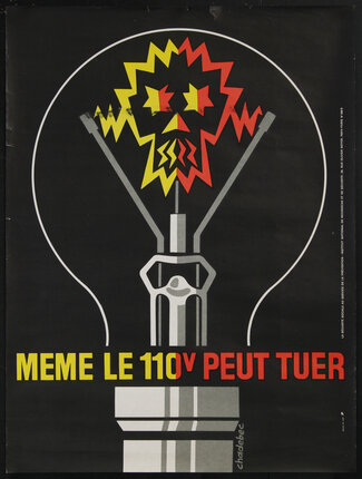 a poster with a light bulb with a skeleton 