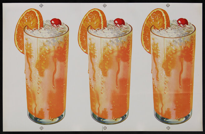 poster with an illustration of three orange soda drinks