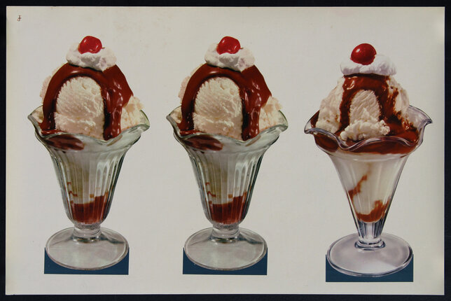 a collage of ice cream sundaes