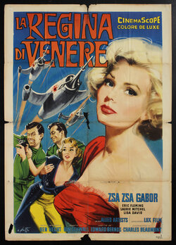 a movie poster with a woman and a group of others and space ships