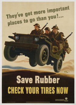 a poster with soldiers riding on a jeep