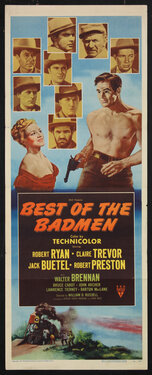 a movie poster with a shirtless man holding a gun and woman and photos of several men's faces