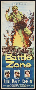 a poster of soldier with a camera running from an explosion in a battle