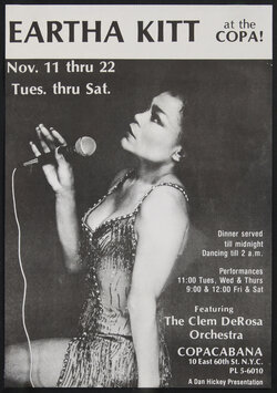 a poster of singer Eartha Kitt with a microphone