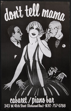 poster with a 1920s style illustration of two men and a woman