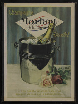 a poster with a champagne bottle in an ice bucket